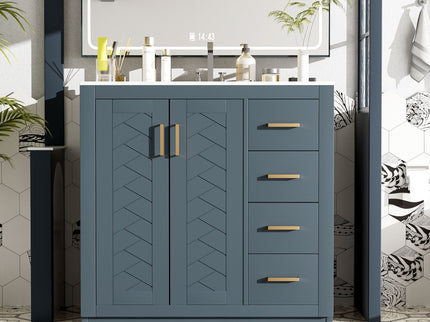 Retro Style Bathroom Vanity, 3 Drawers & Soft Closing Doors