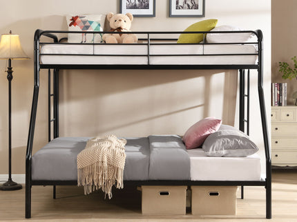 Modern Twin Over Full Metal Bunk Bed With Trundle And Dual Side Ladder And Metal Design - Black / Brown