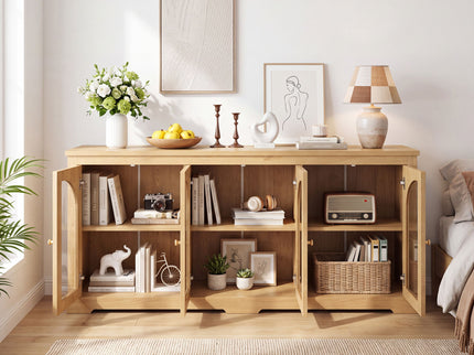 Modern Arched Glass Sideboard With 6 Doors, Buffet Cabinet With Storage And Adjustable Shelves