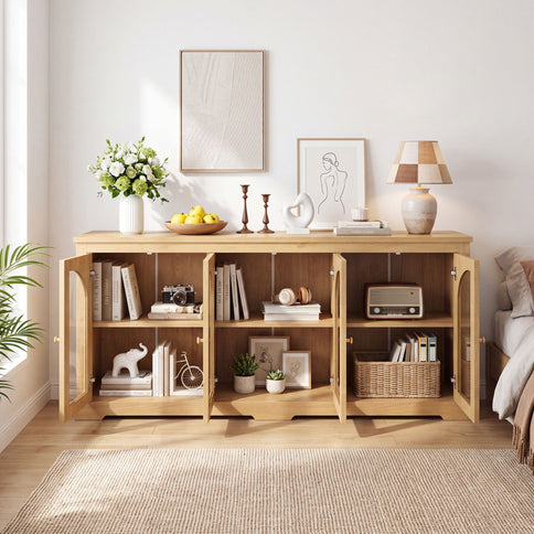 Modern Arched Glass Sideboard With 6 Doors, Buffet Cabinet With Storage And Adjustable Shelves