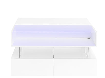 Lift Top Coffee Table With 2 Drawers, Hidden Space And LED Lights For Living Room