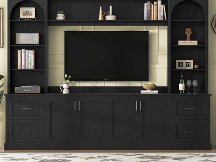 Arched Entertainment Center Wall Unit With Drawers, TV Stand
