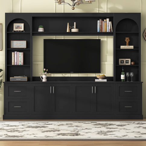 Arched Entertainment Center Wall Unit With Drawers, TV Stand