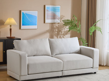 Modern Square Arm Sofa With Soft Fabric Upholstery, Deep Cushions