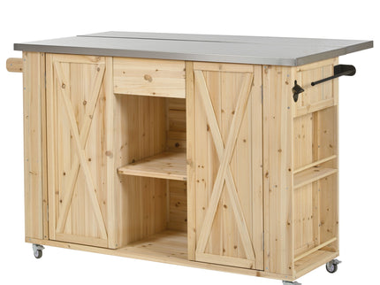 Outdoor Kitchen Island With Stainless Steel Top, Ample Storage Space, Towel And Spice Racks And A Bottle Opener