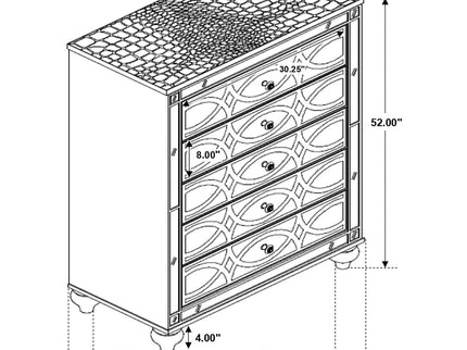 Arabesque - 5 Drawer Bedroom Chest - Silver