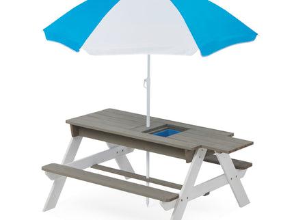 3-In-1 Kids Outdoor Wooden Picnic Table With Umbrella, Convertible Sand & Water, ASTM & CPSIA Certification