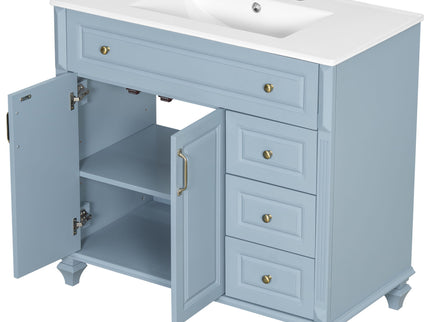 Modern Bathroom Vanity With Sink, 3 Drawers & 2 Doors