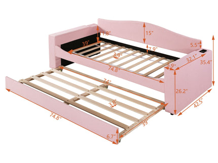 Upholstered Daybed With Storage Armrests, Trundle And Latest Integrated tooth Audio System