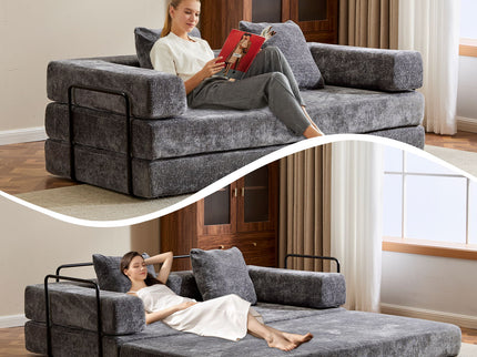 Convertible Floor Sofa Bed With Pillow Back Support Armrest