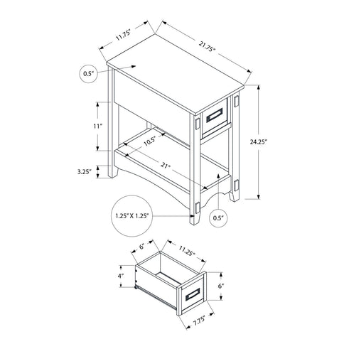 Accent End Table, 2 Tier, Narrow, Storage Drawer, Transitional - Walnut