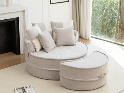 Modern Oversized Round Barrel Accent Chair With Ottoman