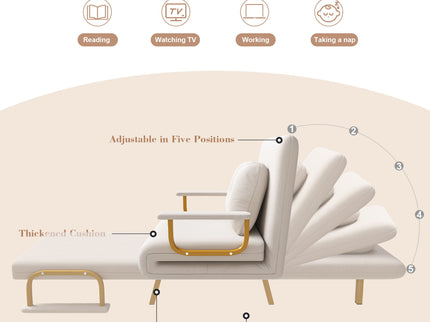 5 In 1 Folding Sofa Bed With 5 Position Adjustable Backrest