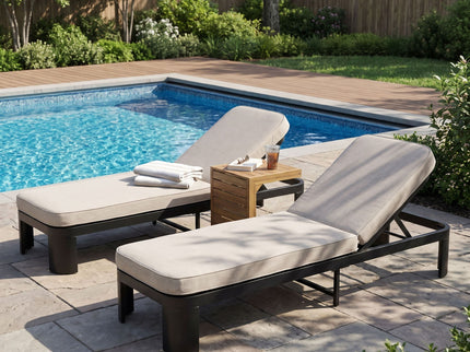 Outdoor Chaise Lounge Set With Side Table, 5 Position Adjustable Patio Recliner