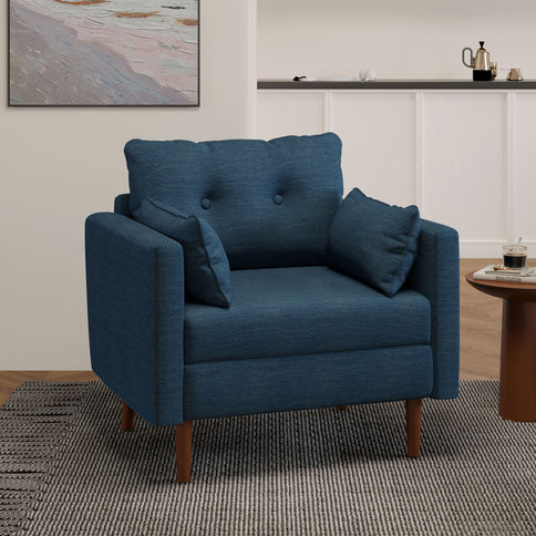 Enchantica - Upholstered Fabric Club Chair With Button Tufted And 2 Accent Pillows