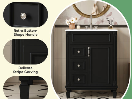 Bathroom Vanity With Sink, Compact Cabinet & 2 Drawers And Adjustable Shelf