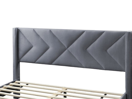 Elegant Bed With Upholstered Headboard, Platform Base