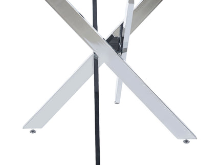 Dining Table With Cross Metal Leg And Tempered Glass, Modern Space Saving Kitchen Table For Living Room