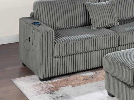 3 Piece Sectional Sofa With Reversible Chaise And USB Storage Ottoman