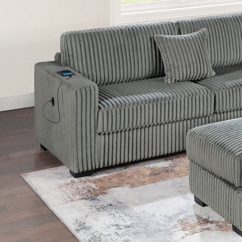 3 Piece Sectional Sofa With Reversible Chaise And USB Storage Ottoman