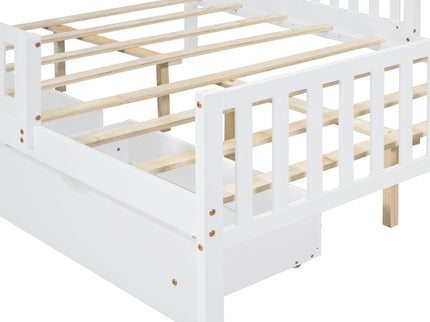 Platform Bed With Guardrails On Both Sides And 2 Storage Drawers