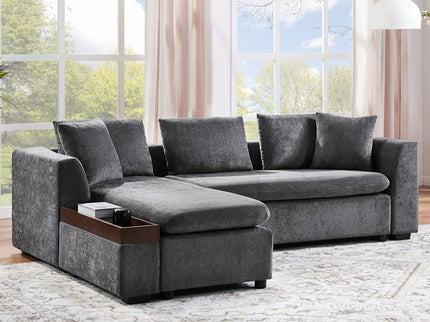 Modern L Shaped Sectional Sofa With Upholstery And Wooden Storage