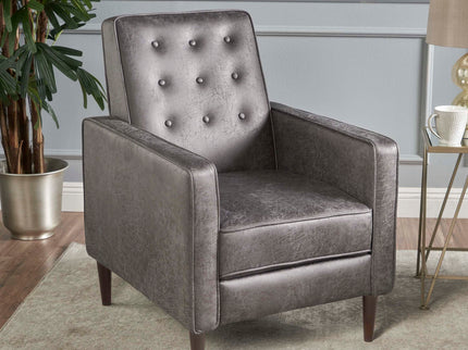 Macedonia - Mid Century Modern Button Tufted Fabric Recliner - Slate