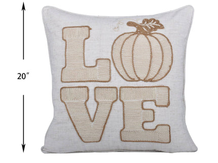 Love Pumpkin Embroidered Throw Pillow - Natural