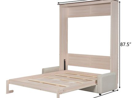 Queen Size Murphy Bed With Sofa And LED - Beige