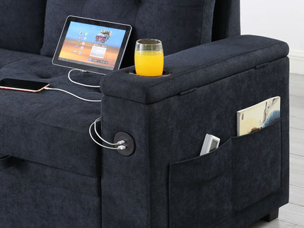 Ashlyn II - 84"W Woven Fabric Reversible Sleeper Sectional Sofa with Storage Chaise