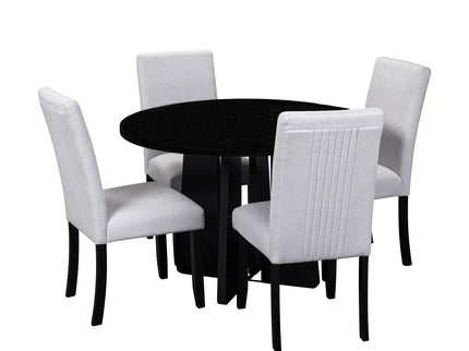 5 Piece Round Dining Table Set, Modern Dining Table And 4 Upholstered Chairs For Dining Room