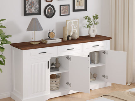 Fluted Sideboard Buffet Cabinet With 4 Doors And 3 Drawers