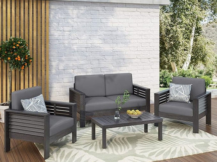 Acacia Wood Loveseat And Coffee Table Set With Cushions