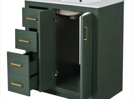 Ceramic Sink Combo, Freestanding Vanity Set With 3 Drawers & Soft Closing Doors