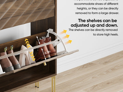 Shoe Cabinet, Freestanding Organizer For Entryway - Walnut