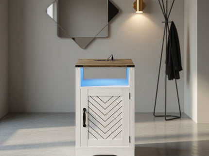 Farmhouse Nightstand With Charging Station & Storage