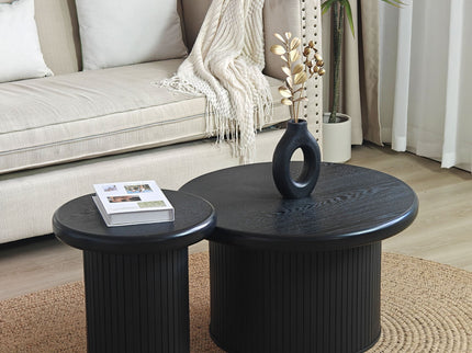 Fluted Cylinder Side Tables, Round End Tables For Living Room (Set of 2) - Black