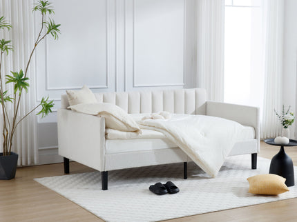 Elena - Boucle Upholstered Daybed, Ribbed Tufted Backrest