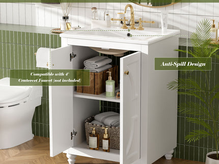 Bathroom Vanity With Ornate Elliptical Motif, Soft Close Hinges