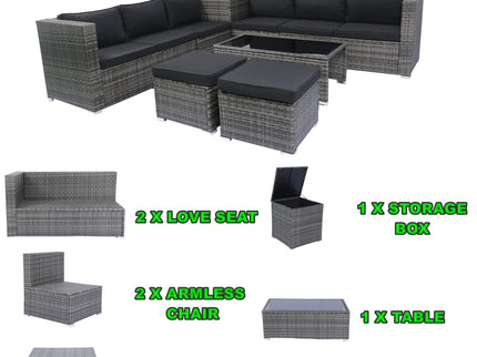 8 Piece Patio Sectional Wicker Rattan Outdoor Furniture Sof Set With One Storage Box Under Seat And Cushion Box - Gray / Black