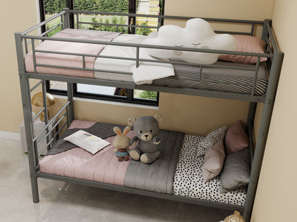 Metal Bunk Bed For Kids, Convertible Bedframe With Ladders & Guardrail