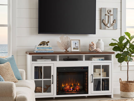 Fireplace TV Stand Console & Fixed Shelves