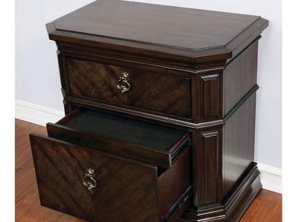 Nightstand With Carved Details, 2 Drawer - Espresso