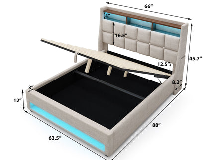 Platform Bed With Hydraulic Storage, LED Lighting & Charging Station