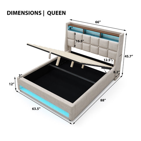 Platform Bed With Hydraulic Storage, LED Lighting & Charging Station