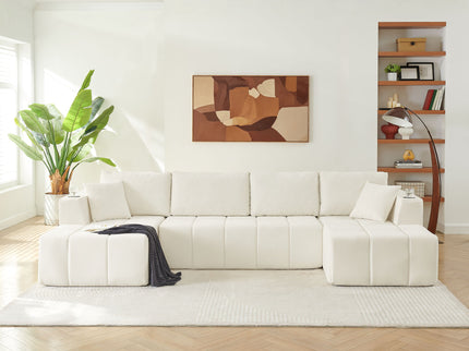 U - Shaped Sectional Sofa, Cup Holders & Side Pockets For Living Room