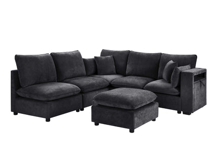 Modern Sectional Sofa U-Shaped With Movable Ottoman Storage Armrests And USB Ports