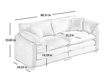 Modern 2 Seater With 4 Pillows, Upholstered Deep Seating Loveseat