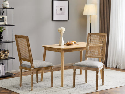 French Country Dining Chair With Rectangular Cane Backrest And Smooth Upholstered Seating