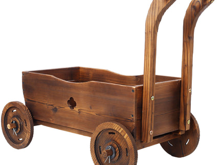 Wooden Wagon Planter Box Mobile Garden Planter With Wheels Handle Drain Hole Wood - Brown